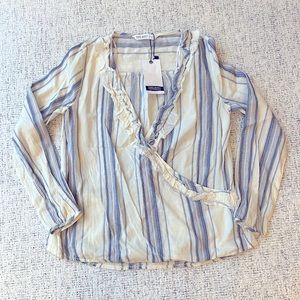 Zara New! NWT blue and off white shirt blouse M ruffled Zara Basic Z1975 Denim